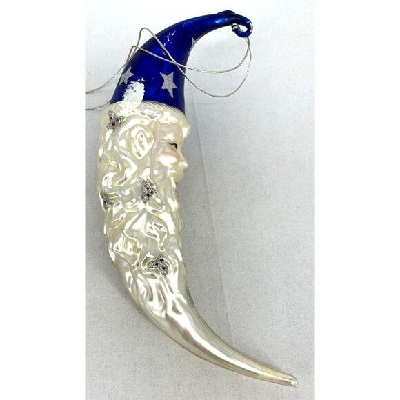 Glass Santa Crescent Moon Christmas Ornament Hand Blown Vintage 12" - Picture 2 of 6